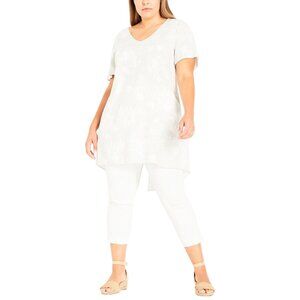 NWT Arna York Plus Size Linen Blend Tunic Top Sand Print Brown Multi 22W / 24W